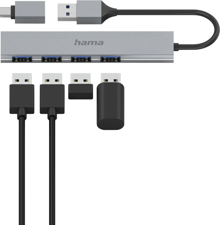 Hama USB-Hub – 4 Ports (USB-A), grau