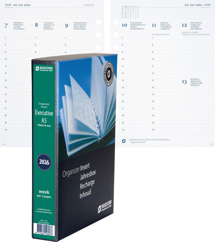 Succes Kalender-Einlage – 1 Woche/2 Seiten, 6-fach, A5, 2026