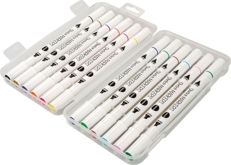 Centrum Sketchmarker Filzstift, Doppelspitze – Kombi (Rund + Keil), 1–5 mm, alkoholbasiert, 12 Farben