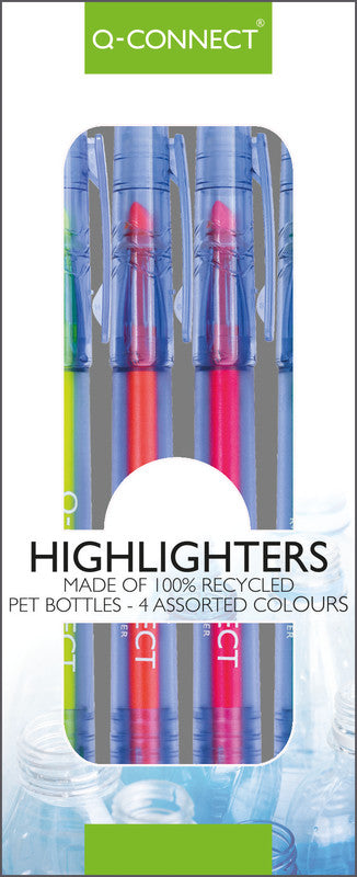 Q-CONNECT Eco PET Textmarker Set 4 Farben – Keilspitze, 1–5,2 mm, GRS