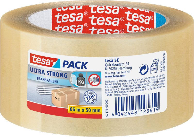 tesa Vinylband – 50 mm × 66 m, transparent, stark