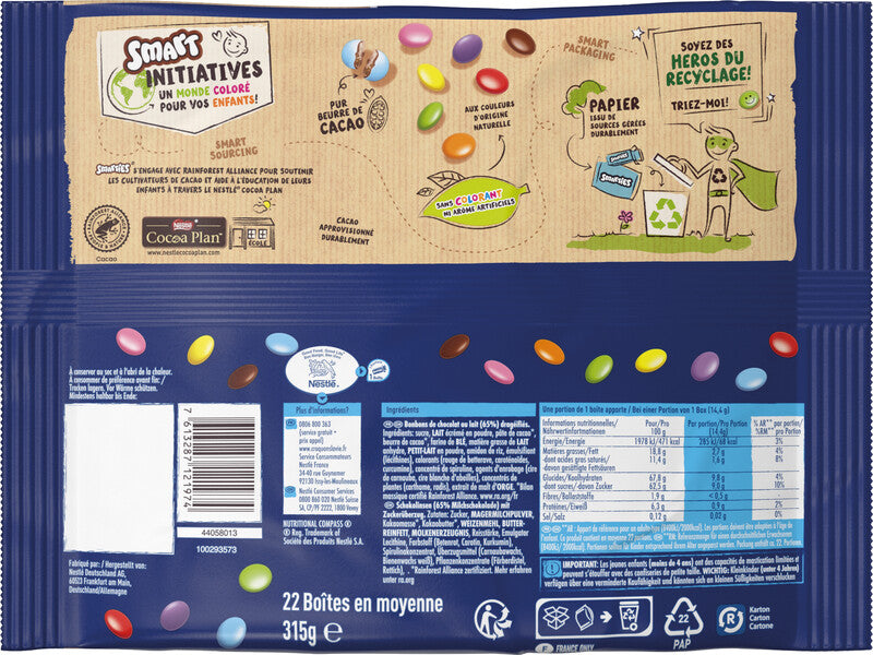 Smarties Schokoladensnack – Milch, Mini, 22 × 14,4 g (316,8 g)