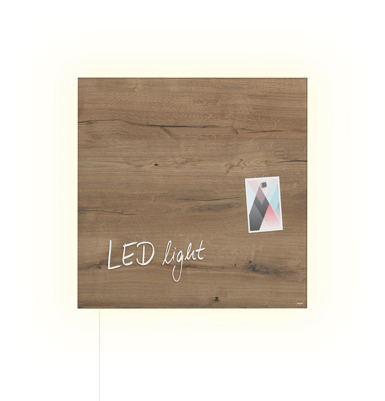 Sigel Whiteboard – 48 × 48 cm, Glas, magnetisch, Wandmontage, inkl. 3 Magnetwürfel, Montagesatz, Leuchtmittel