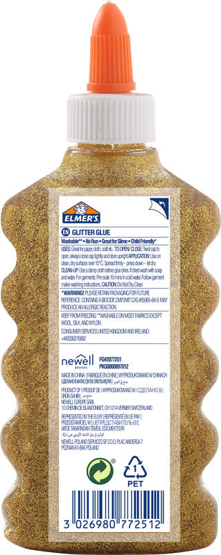 Elmer's Glitzerkleber – Gold – 177 ml – Auswaschbar, Geruchsarm – Für Basteln