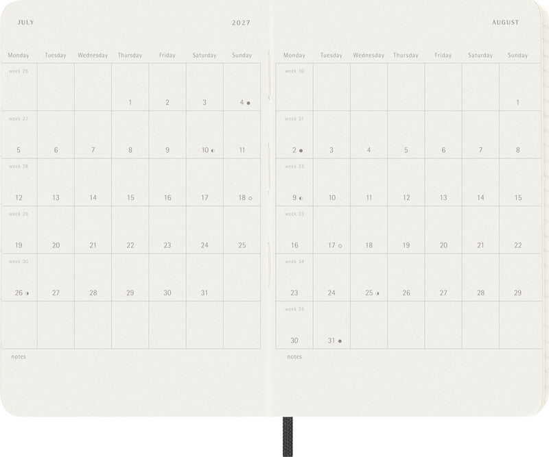 Moleskine Agenda – 1 Woche/1 Seite, gebunden, 9 × 14 cm, 2027, Englisch, schwarz, FSC