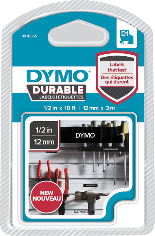 DYMO Schriftband – 12 mm × 3 m, schwarz, weiss – für LabelManager: 160, 210D, 220 und andere