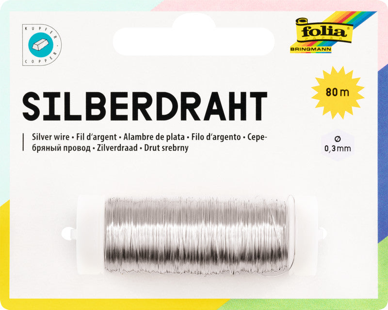 Folia Draht – silber, 80 m, Ø 0,3 mm, Kupfer, versilbert – zum Basteln