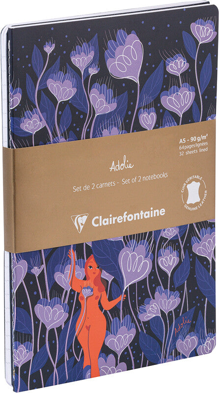Clairefontaine Notizbuch Adolie, A5, liniert, Fadenheftung, 64 Seiten, 90 g/m² – mehrfarbig, 2er-Pack