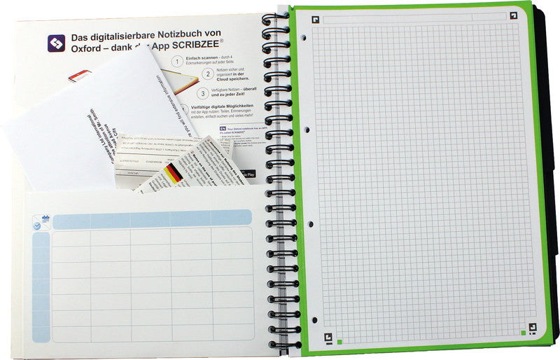 Oxford Collegeblock, Spiralbindung, 120 Blatt, 4-fach gelocht, perforiert, 90 g/m² – Beere, für SCRIBZEE App