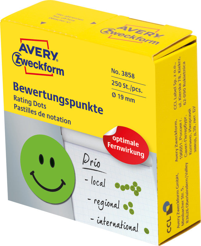 Avery Schmucketiketten – Motiv Gesicht positiv – Papier, 250 Stk, Ø 19 mm