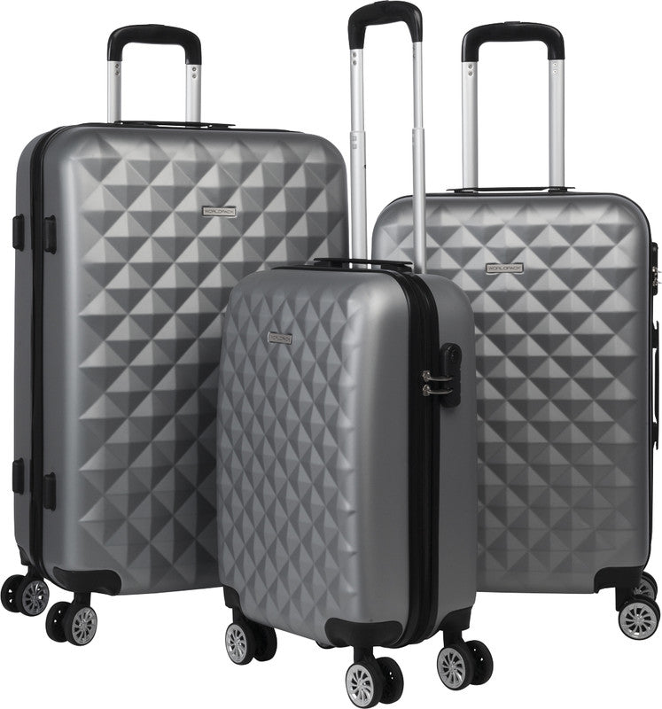 Worldpack Kofferset Diamond 3-teilig – Hartschale, 4 Doppelrollen, Hellgrau