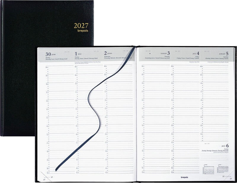 Brepols Omega Agenda – 1 Woche/2 Seiten, gebunden, 21 × 29 cm, 2026, schwarz, FSC