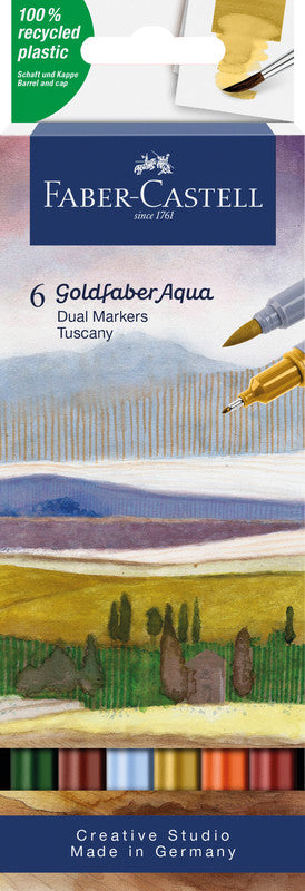 Faber-Castell Brush Pen Goldfaber Aqua – Pinselspitze – Sortiert – 6er-Set – Wasservermalbar