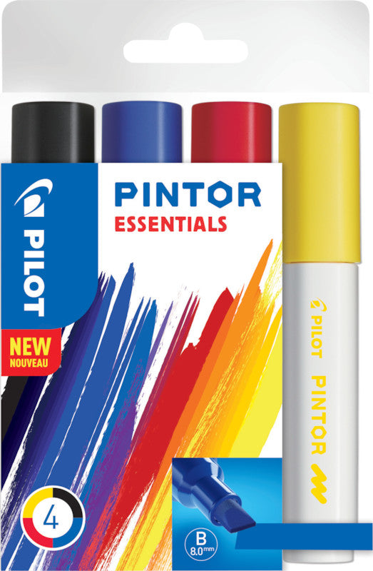 Pilot Pigment Marker Pintor – Keilspitze 8 mm – Sortiert – 4er-Set – Für dunkle Oberflächen geeignet