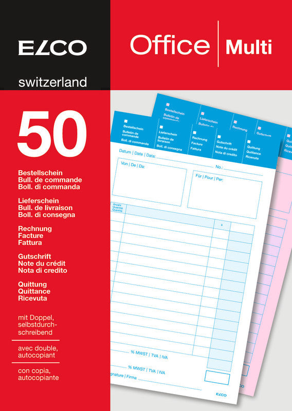 Elco Durchschreibeblock – Mehrzweck, mehrsprachig, 50 Blatt, A6