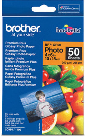 Brother Fotopapier – glänzend, 100 × 150 mm, 190 g/m², 50 Blatt, einseitig – für Inkjet-Drucker