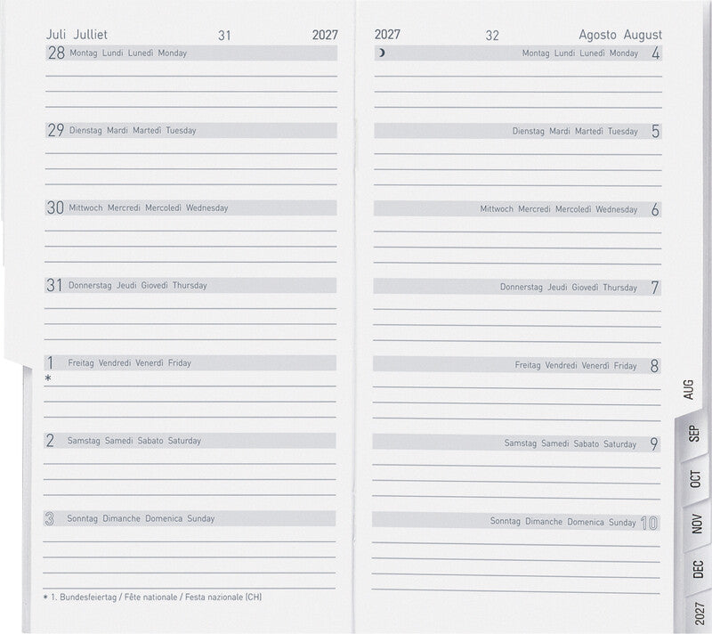 Biella Ersatzplaner Bern Kalender-Einlage – 1 Woche/1 Seite, 8,7 × 15,3 cm, 2027
