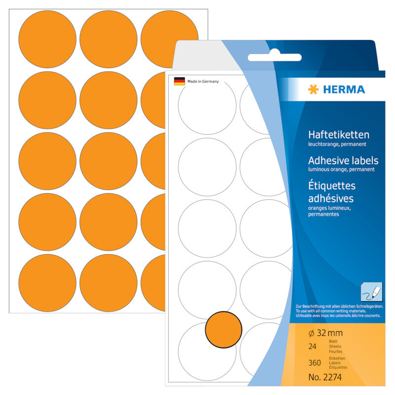 HERMA Schuletiketten – rund Ø 32 mm, permanent haftend, 360 Stk, 24 Bogen