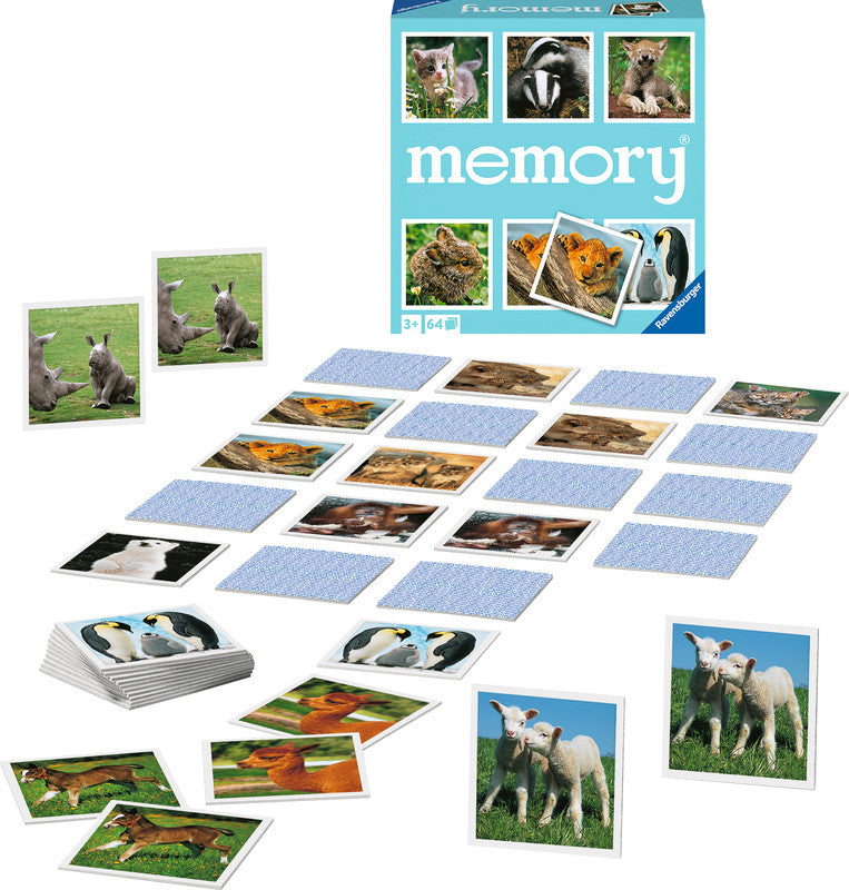 Ravensburger Memory Tierkinder – 2–8 Spieler, ab 3 Jahren, d, 64 Karten, 190 × 190 × 50 mm, Karton, mehrfarbig