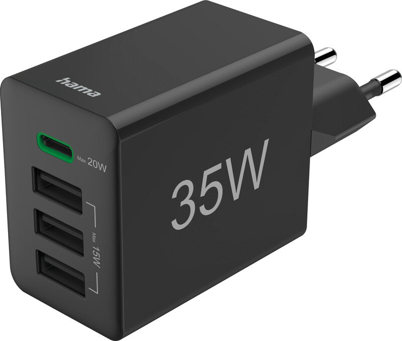 Hama 00201990 USB-Ladegerät 35 W – USB-C×1, USB-A×3 – PD 3.0, QC 3.0 – für Smartphones, Tablets u. a.