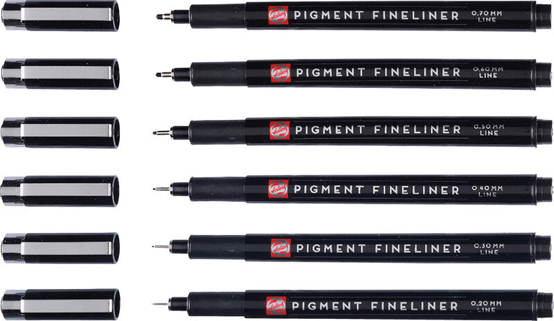 Talens Fineliner – 6er-Set – Schwarz – Wasserfest