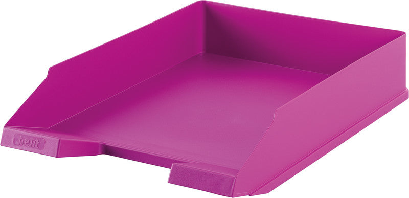 Helit Stapelbarer Briefkorb mit Griffausschnitt, Beschriftungsfeld, matt, pink, B 255 × H 67 × T 345 mm