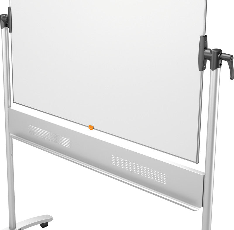 Nobo Whiteboard – 120 × 90 cm, Emaille, magnetisch, Aluminiumrahmen, mobil, beidseitig, inkl. Stift, Stifteablage
