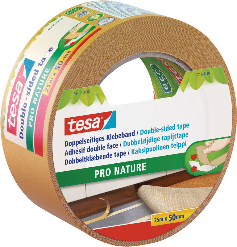 Tesa Teppichklebeband Pro Nature, stark, für glatte Oberflächen – 50 mm × 25 m, weiss
