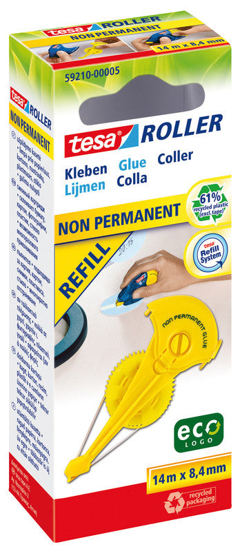 TESA Kleberoller – Nachfüll-Kassette, wiederablösbar, transparent, 8,4 mm×14 m, für Papier, Karton, Fotos