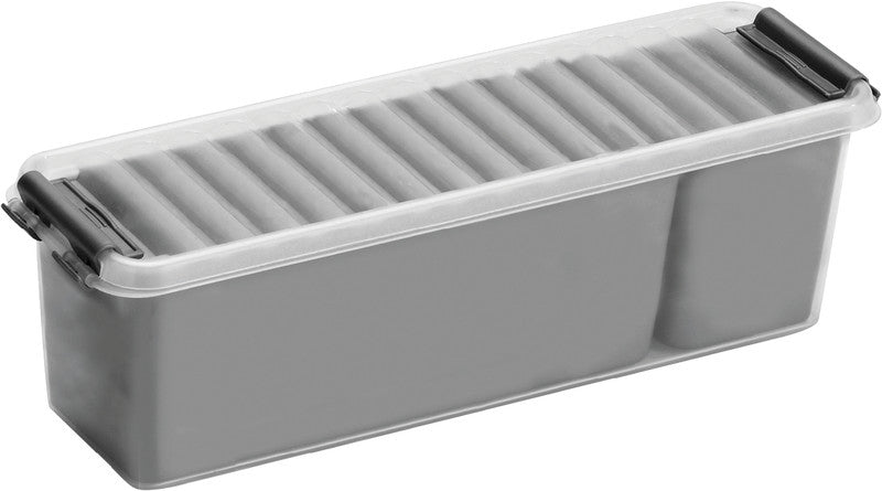 Helit die q-line Aufbewahrungsbox 1,3 l – mit Clipdeckel, stapelbar, 270 × 90 × 84 mm, silber, Kunststoff
