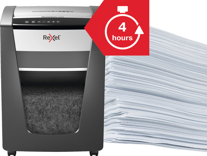 Rexel Momentum X420 – Aktenvernichter, DIN P-4, Partikelschnitt 4 × 40 mm, 20 Blatt, 30 l, A4