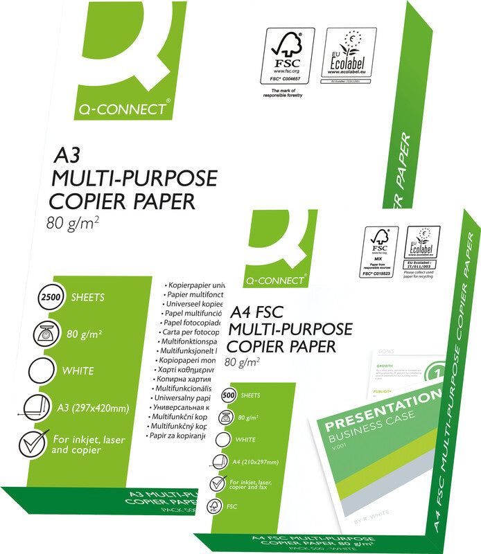 Q-Connect Universalpapier hochweiss – A4, 80 g/m², FSC – pro 500 Blatt (ab 120'000 Blatt = 1 Palette)