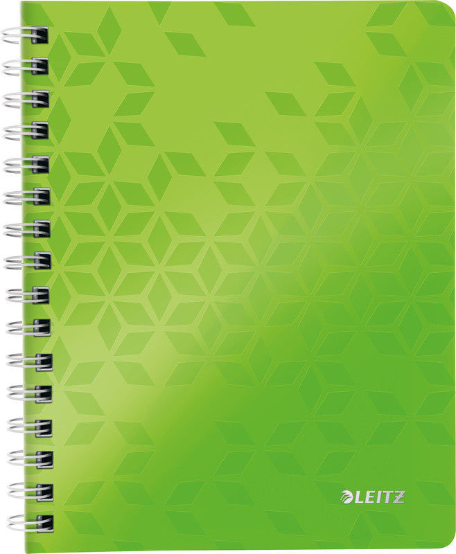 Leitz Collegeblock – A5 – 80 g/m² – Doppelspirale, mikroperforiert, Klarsichttasche, Stiftschlaufe, grün, FSC