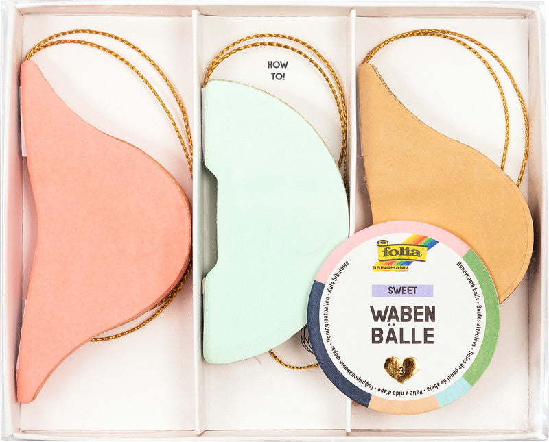 Folia Wabendekor Bälle, Papier, sortiert, Ø 7–8,5 cm, 3er-Set – Sweet – FSC, eco:plus