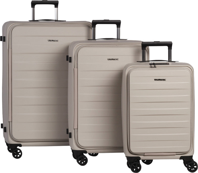 Worldpack Kofferset Seattle 3-teilig Handgepäck – Hartschale rPET, 4 Doppelrollen, beige
