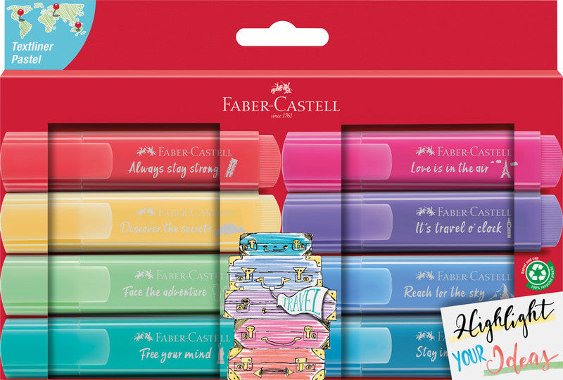 Faber-Castell 46 Pastell Textmarker Set 8 Farben – Keilspitze, 1–5 mm, nachfüllbar