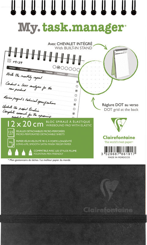 Clairefontaine AgeBag Task M Aufgabenheft – 12 × 20 cm, mehrsprachig, schwarz