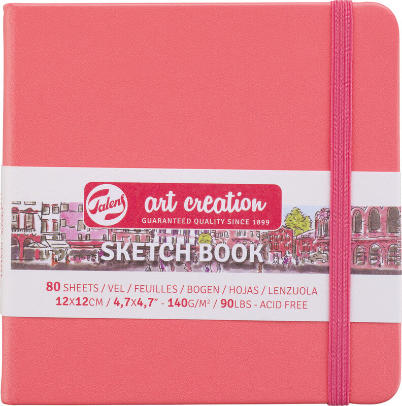Talens Art Creation – Skizzenbuch, 12 × 12 cm, 140 g/m², 160 Seiten, korallenrot, mit Gummiband, säurefrei