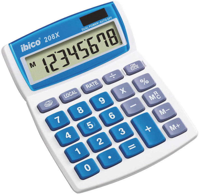 Ibico Tischrechner 208x – 8-stellig, LCD, Währung/Rundung, Solar + Batterie, hellgrau, 106×133×26 mm