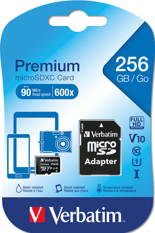 Verbatim Micro-SDXC-Karte – 256 GB, Klasse 10, inkl. SD-Adapter