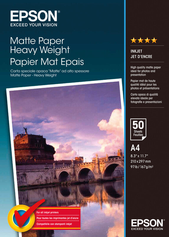 Epson Fotopapier – matt, A4, 167 g/m², 50 Blatt, einseitig – für Tintenstrahldrucker