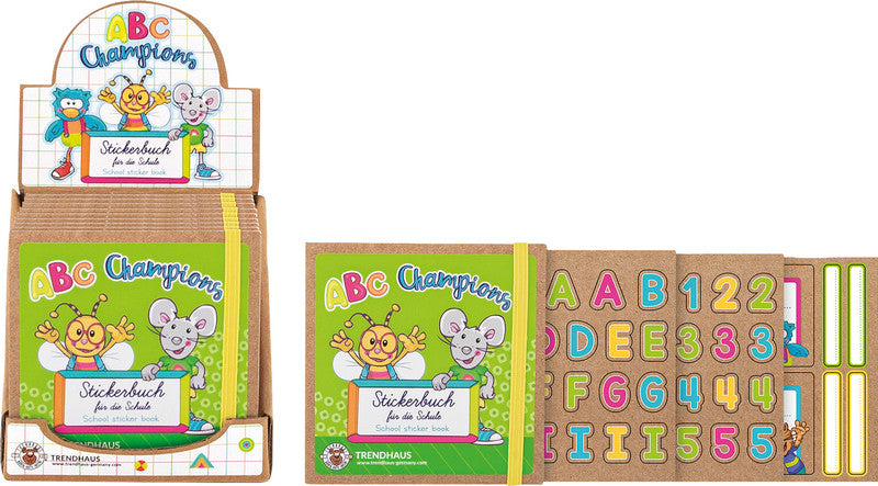 Trendhaus Stickerbuch ABC Champions – 110 × 110 mm – sortiert – 8 Blätter, 150 Etiketten