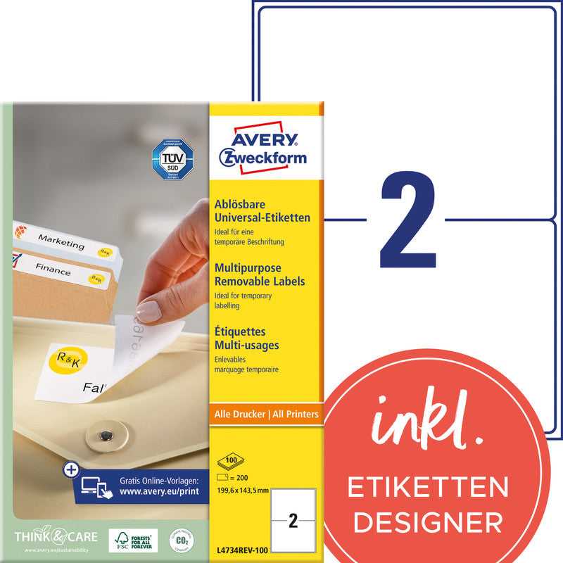 Avery Etiketten L4734REV-100, weiss, selbstklebend