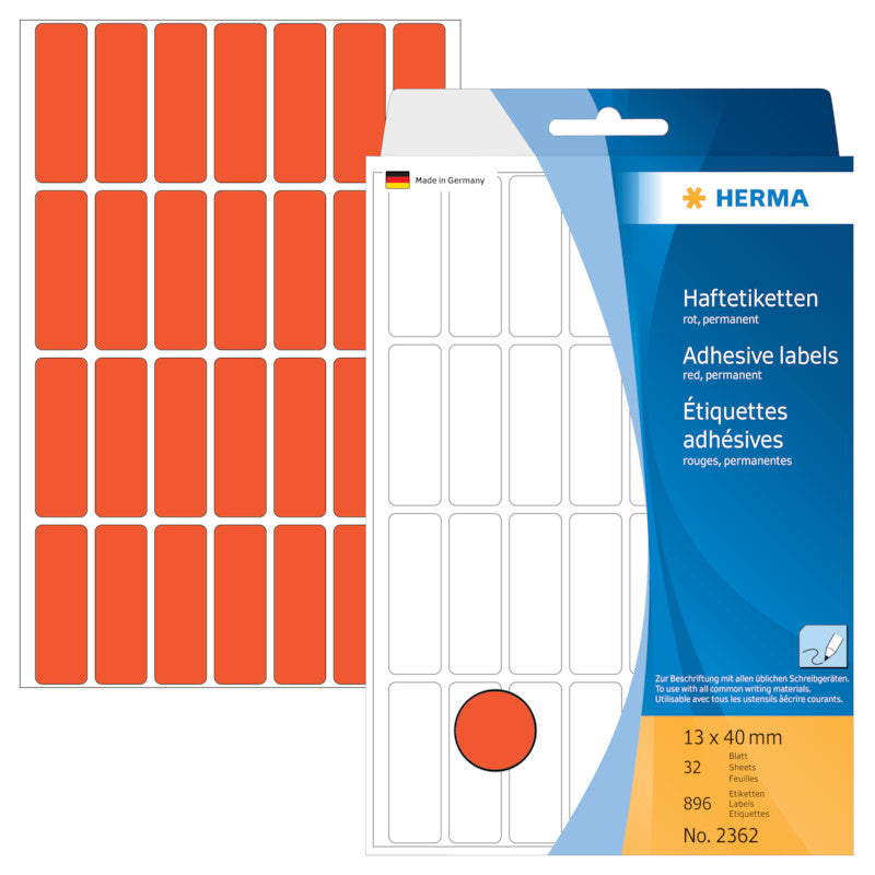HERMA Schuletiketten – 13 × 40 mm, Abgerundete Ecken, 896 Stk, 32 Bogen, Papier, Permanent Haftend