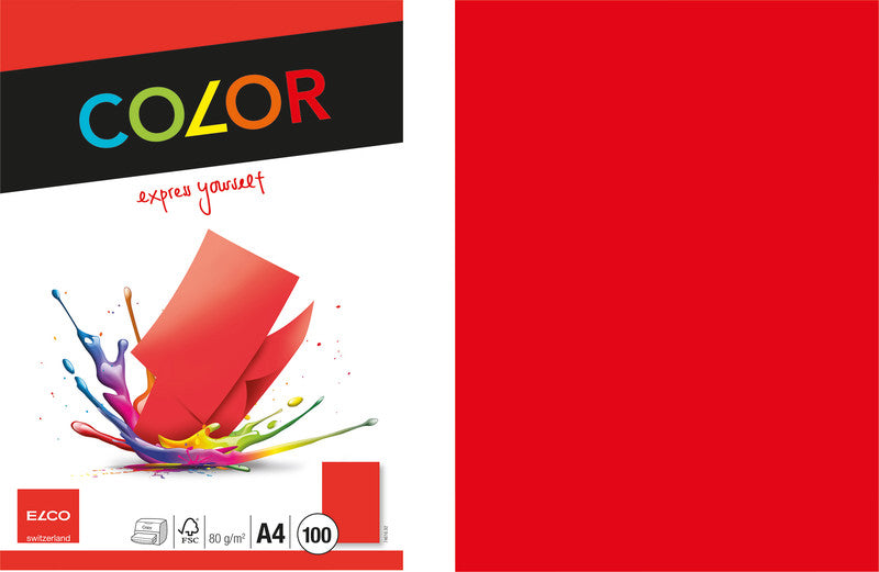 Elco Kopierpapier – A4, 80 g/m², intensivrot – für Inkjet/Laser/Kopierer – FSC – 100 Blatt