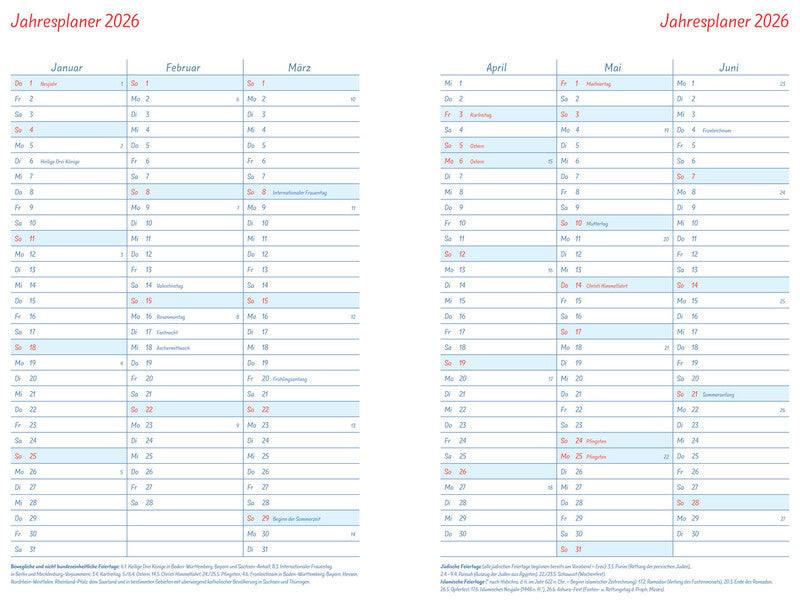 Heye Helme Heine Agenda – 1 Woche/2 Seiten, Spiralbindung, A5, 2026, FSC