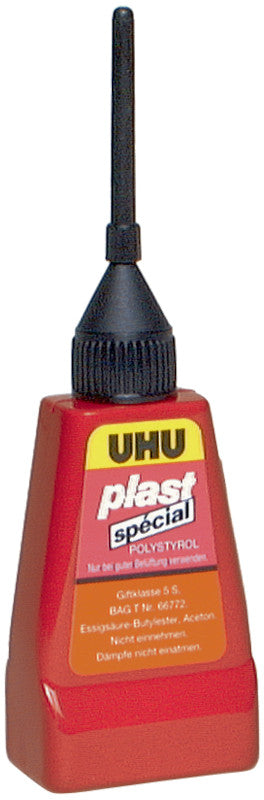UHU Spezialkleber – Flasche mit Kanüle, permanent, transparent, 30 g, für PS-Teile und andere Kunststoffe