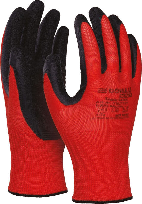 Office products Arbeitshandschuhe – XL, 10 Stück – Polyester, Latex, EN 388, EN 21420, Rot/Schwarz