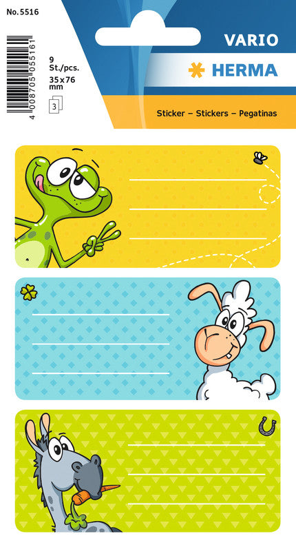 HERMA Vario Schuletiketten – Motiv Witzfiguren – 35 × 76 mm, Abgerundete Ecken, 9 Stk, 3 Bogen