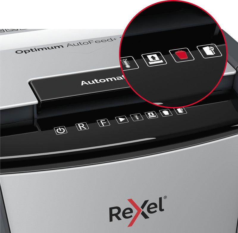 Rexel Optimum AutoFeed+ 300M – Aktenvernichter mit Autofeed 300 Blatt, DIN P-5, Mikroschnitt 2 × 15 mm, 60 l